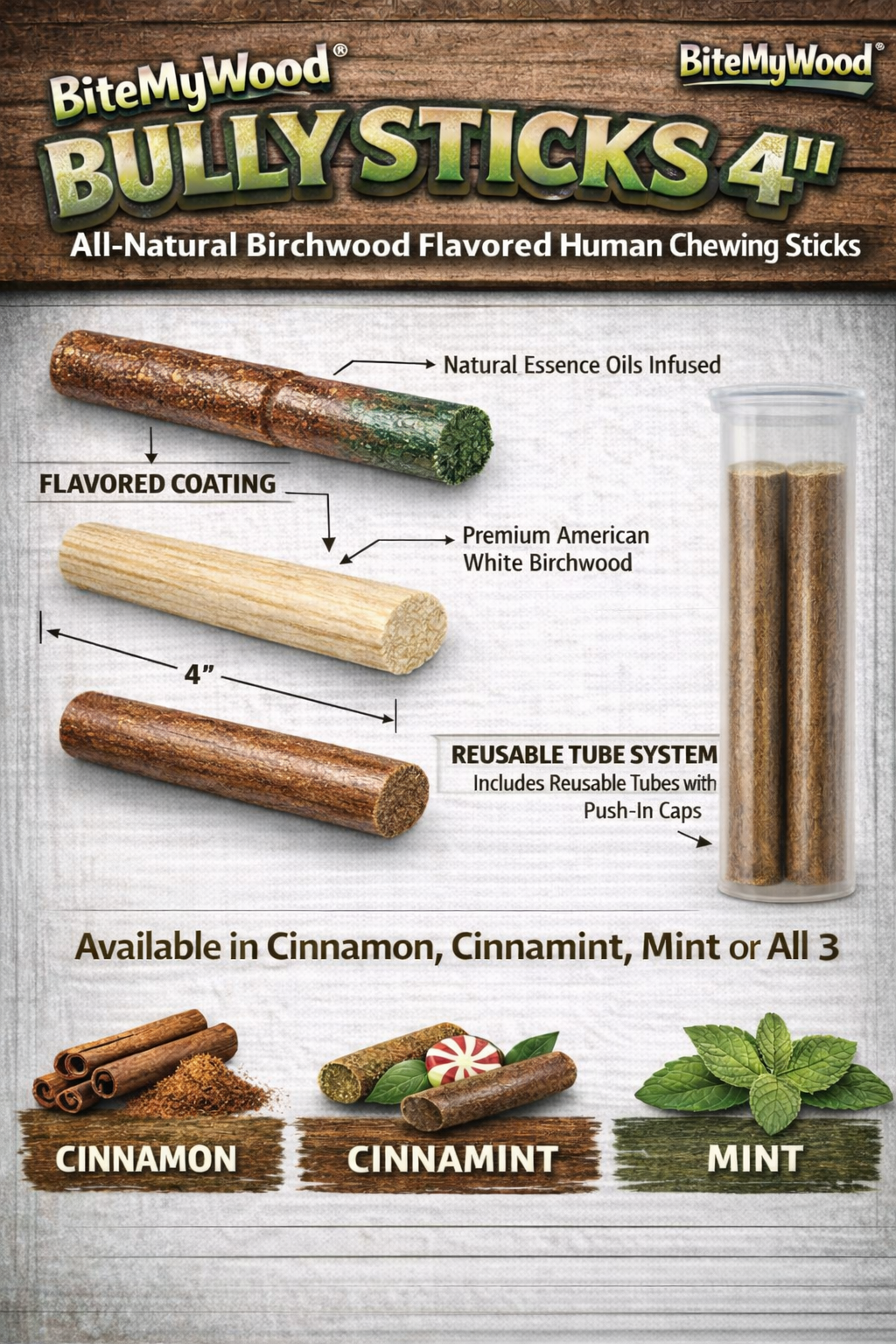 BiteMyWood Birchwood Chew Sticks – 4 in