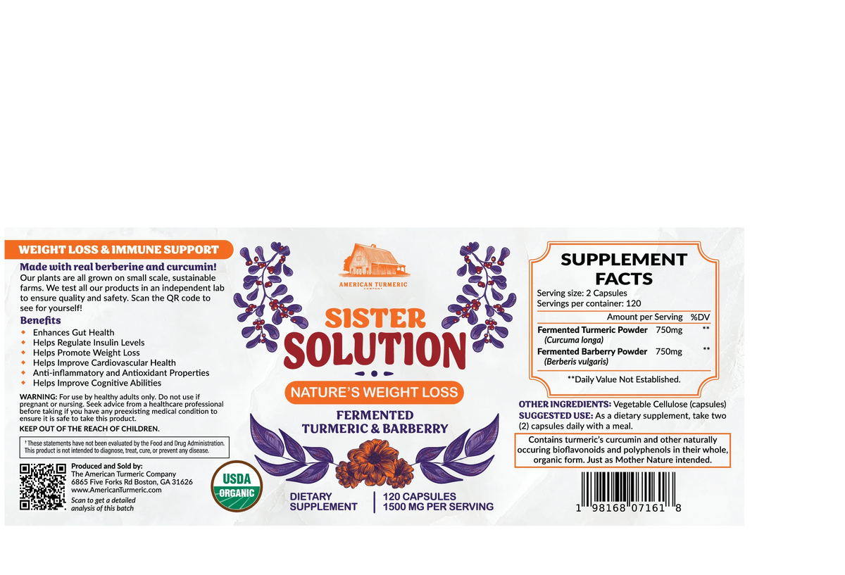 Sister Solution Fermented Turmeric and Fermented Barberry Powder Capsules
